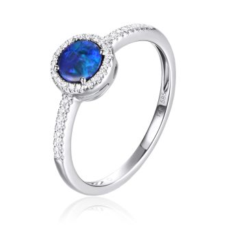 Halo Fashion Ring with Opal and .07ctw Round Diamonds in 14k White Gold