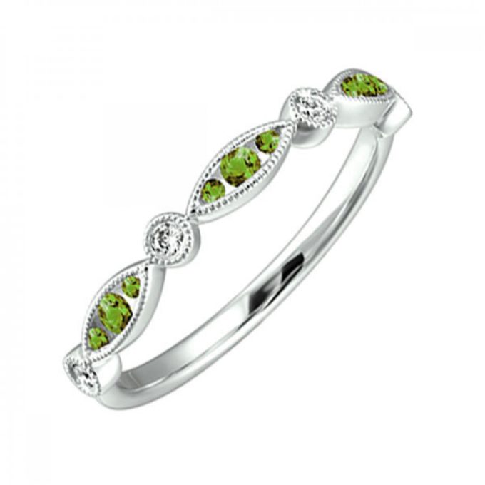 Stackable Ring with Peridot and .05ctw Round Diamonds in 10k White gold
