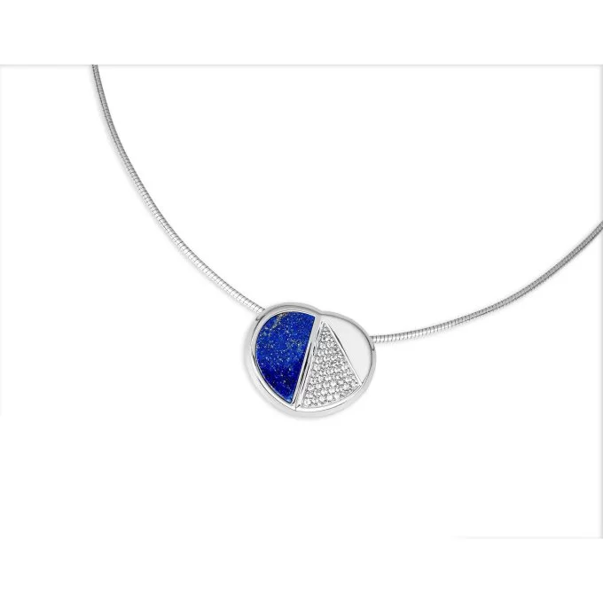 Fashion Necklace with Lapis and White Sapphire in Sterling Silve
