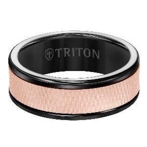 Triton Men's Wedding Band 8mm in Black Tungsten Carbide with 14k Rose Gold Center