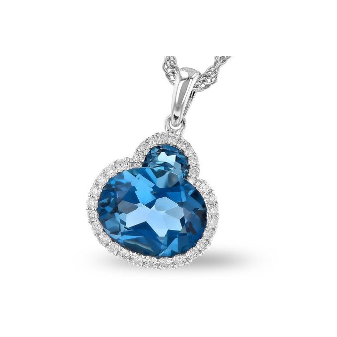 Fashion Necklace with London Blue Topaz and .14ctw Round Diamonds in 14k White Gold