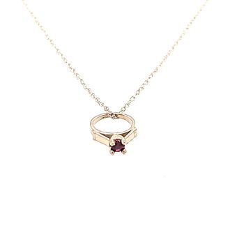 July Birthstone Ring Necklace with Ruby in 10k White Gold