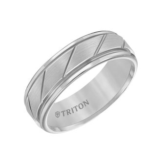 Triton Men's 7mm Diagonal Line Wedding Band in Tungsten Carbide