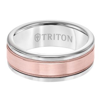 Triton Men's Wedding Band 8mm in White Tungsten Carbide with 14k Rose Gold Center
