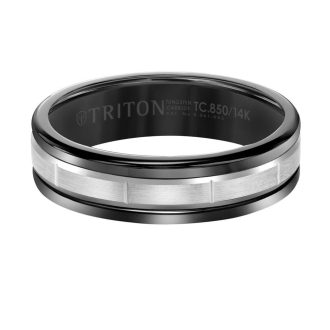 Triton Men's Wedding Band 6mm in Black Tungsten Carbide with 14k White Gold Center