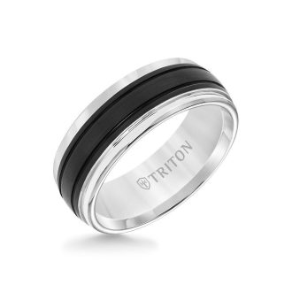 Triton Men's Wedding Band 8mm in White Tungsten Carbide with Black Matte Center