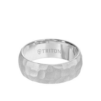 Triton Men's 8mm Hammered Wedding Band in Tungsten Carbide