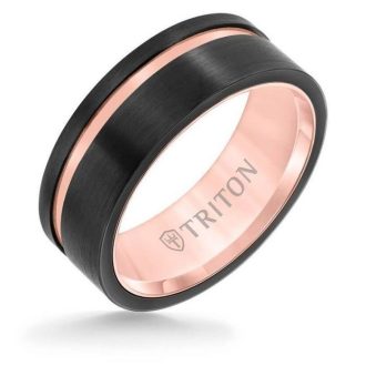 Triton Men's Wedding Band 8mm in Black Tungsten Carbide with Rose Cut