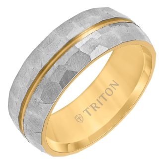 Triton Men's 8mm Hammered Wedding Band in Two-Tone Titanium