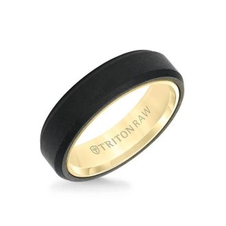Triton Men's Wedding Band 6mm in Black Tungsten Carbide and 14K Yellow Gold