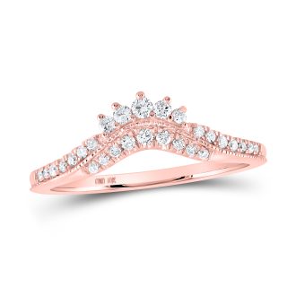 This piece is a lavish accessory featuring round diamonds totaling 1/5 carat weight. Expertly fashioned in 10K Rose Gold, it adds shine and sparkle to your existing ring. In a way that resembles a crown, this enhancer introduces a royal and stylish touch to any jewelry collection.