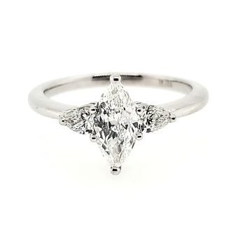 3 Stone Engagement Ring with 1.02ctw Marquise and Pear Cut Diamonds in Platinum