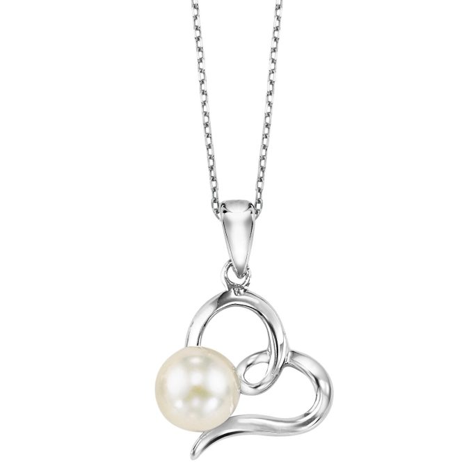 Heart Fashion Necklace with Freshwater Pearl in Sterling Silver