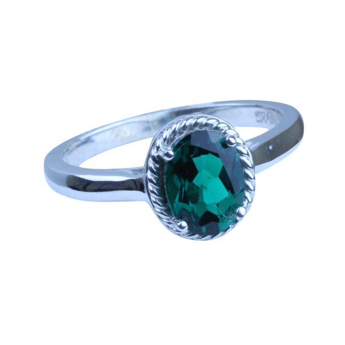 Lab-Created Oval Emerald Gemstone Ring in Sterling Silver