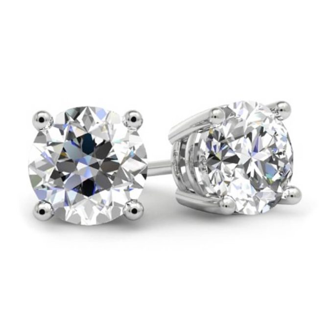 Classic Stud Earrings with 1.26ctw Round Diamonds in 14k White Gold