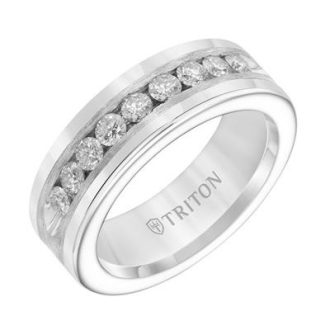 Triton Men's Wedding Band with 1ctw Round Diamonds in Tungsten Carbide