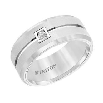 Triton Men's Wedding Band with .10ct Diamond in White Tungsten Carbide