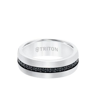 Triton Men's 8mm Wedding Band with Black Sapphire in Tungsten Carbide