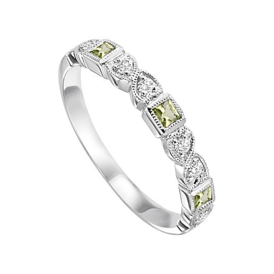 Stackable Ring with Peridot and .09ctw Round Diamonds in 10k White Gold