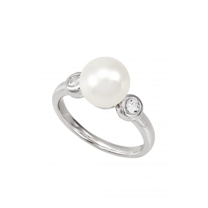 Honora Fashion Ring with Pearl and White Sapphire in Sterling Silver