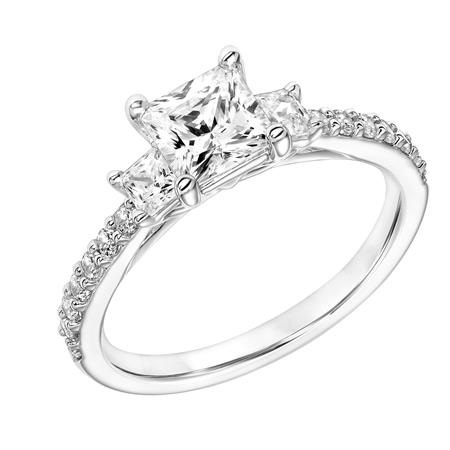 Engagement Ring with 1.15ctw Princess Cut and Round Diamonds in 14k White Gold