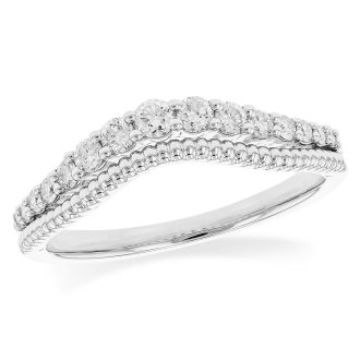 Curved Beaded Wedding Band with .30ctw Round Diamonds in 14k White Gold