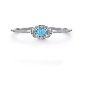 Gabriel Halo Ring with Blue Topaz and .06ctw Round Diamonds in 14k White gold