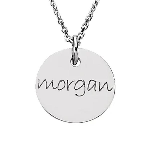 Personalized Round Disk Pendant with Pearl Accent in Sterling Silver