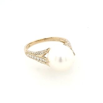 Fashion Ring with 12mm Cultured Pearl and .44ctw Round Diamonds in 14k Yellow Gold