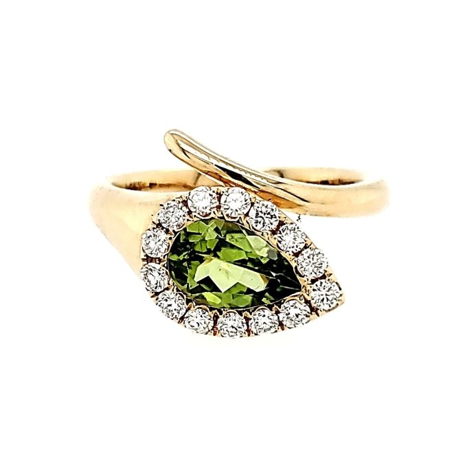 Bypass Fashion Ring with Peridot and .38ctw Round Diamonds in 14k Yellow Gold