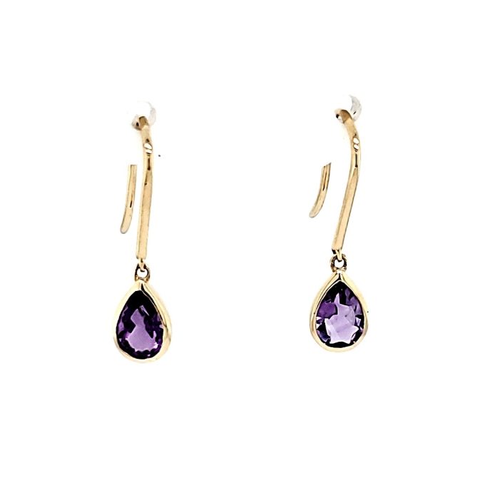 Dangle Fashion Earrings with Amethyst in 14k Yellow Gold