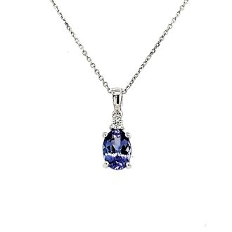 Fashion Necklace with Oval Tanzanite and .04ctw Round Diamonds in 14k White Gold