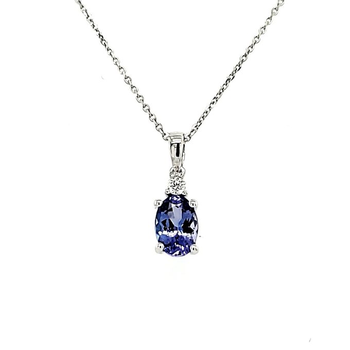 Fashion Necklace with Oval Tanzanite and .04ctw Round Diamonds in 14k White Gold