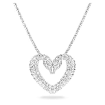 Swarovski Una pendant - Heart, Medium, White, Rhodium plated