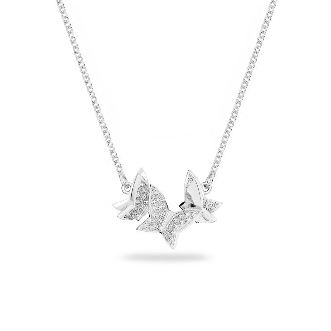 Swarovski Lilia necklace - Butterfly, White, Rhodium plated