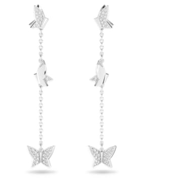 Swarovski Lilia drop earrings Butterfly, Long, White, Rhodium plated
