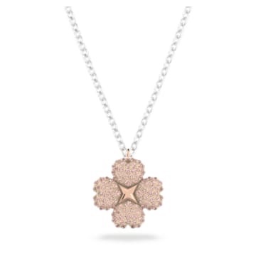 Swarovski Latisha Flower Necklace with Pink Crystals, Rhodium & Rose-Gold Plated