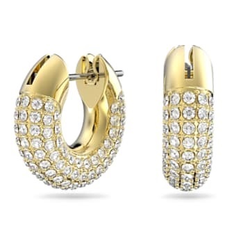 Swarovski Dextera hoop earrings PavA, Small, White, Gold-tone plated