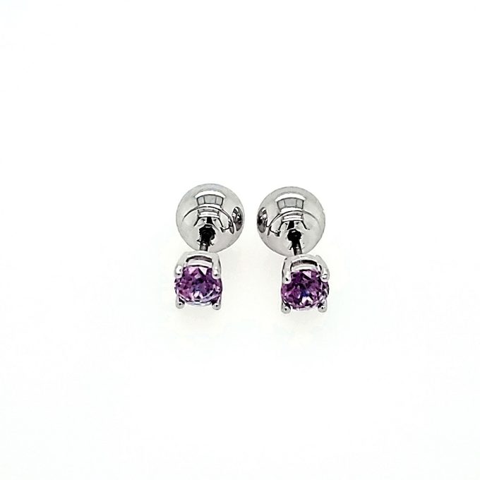Swarovski Stilla stud earrings - Round cut, Purple, Rhodium plated