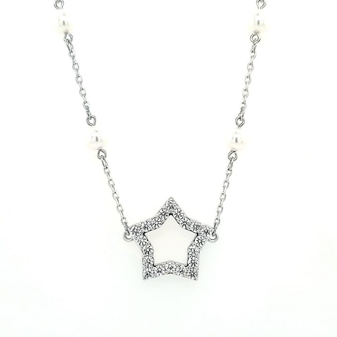 Swarovski Stella necklace - Star, White, Rhodium plated