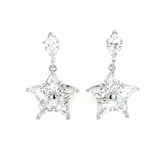 Swarovski Stella drop earrings - Kite cut, Star, White, Rhodium plated
