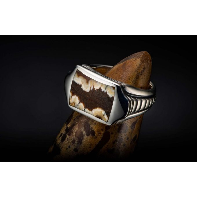 William Henry Sleek Ring with Wooly Mammoth Tooth in Sterling Silver