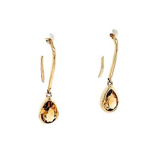 Dangle Fashion Earrings with Citrine in 14k Yellow Gold