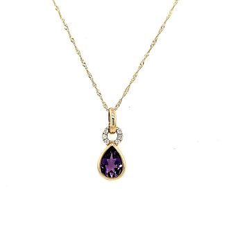 Fashion Necklace with Amethyst and .06ctw Round Diamonds in 14k Yellow Gold