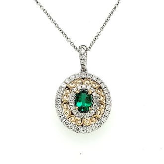 Fashion Necklace with Emerald and .77ctw Round Diamonds in 18k Two-Tone