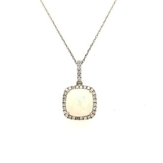 Halo Fashion Necklace with Opal and .32ctw Round Diamonds in 14k Yellow Gold