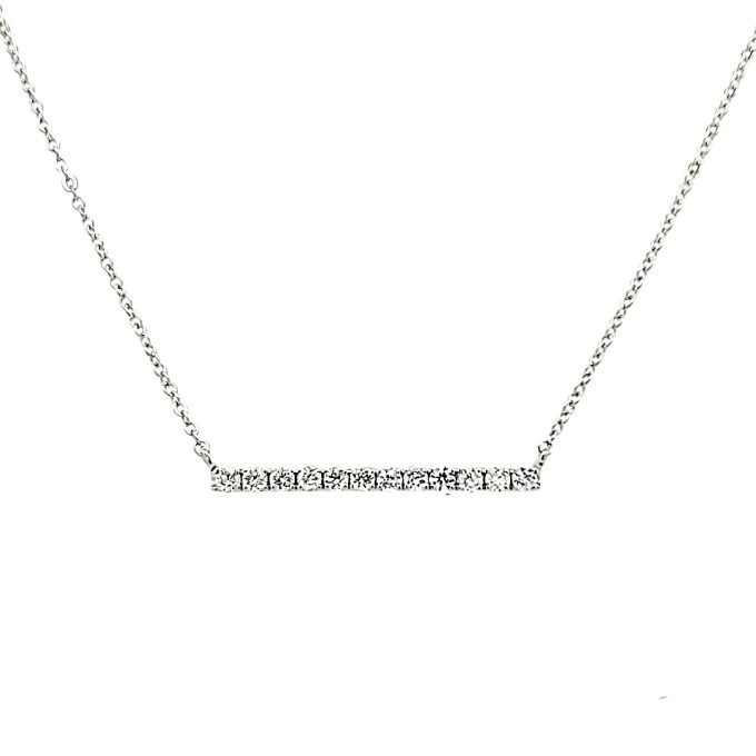 Bar Necklace with .13ctw Round Diamonds in 14k White Gold