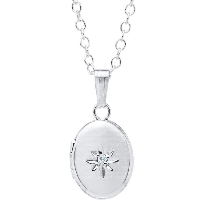 Children's Oval Locket with Diamond in Sterling Silver 13" Length