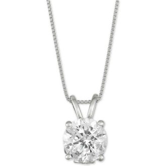 Elegant 14K white gold diamond solitaire pendant with 1ctw diamonds on an 18" chain.