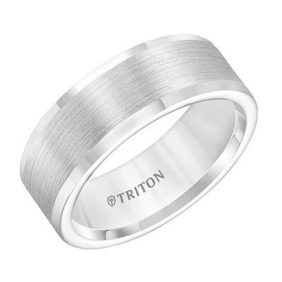 Triton Men's Wedding Band 8mm White Tungsten Carbide Satin Finish